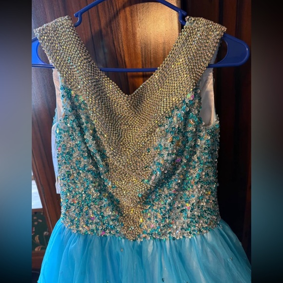 Elegant Blue and Gold Prom Dress - Picture 2 of 6